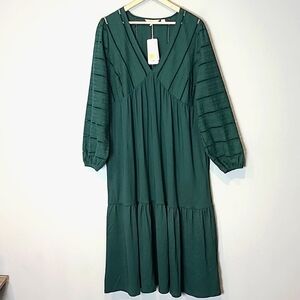 Boden Woven Mix Midi Jersey Dress Babydoll Bohemian Emerald Green Summer Wedding